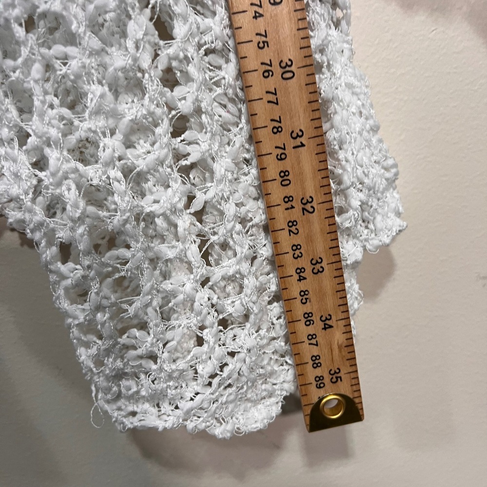 Boho Crochet Cardigan Open Knit Duster Tie Waist Beach Cover Up White POL Size L - Picture 6 of 6